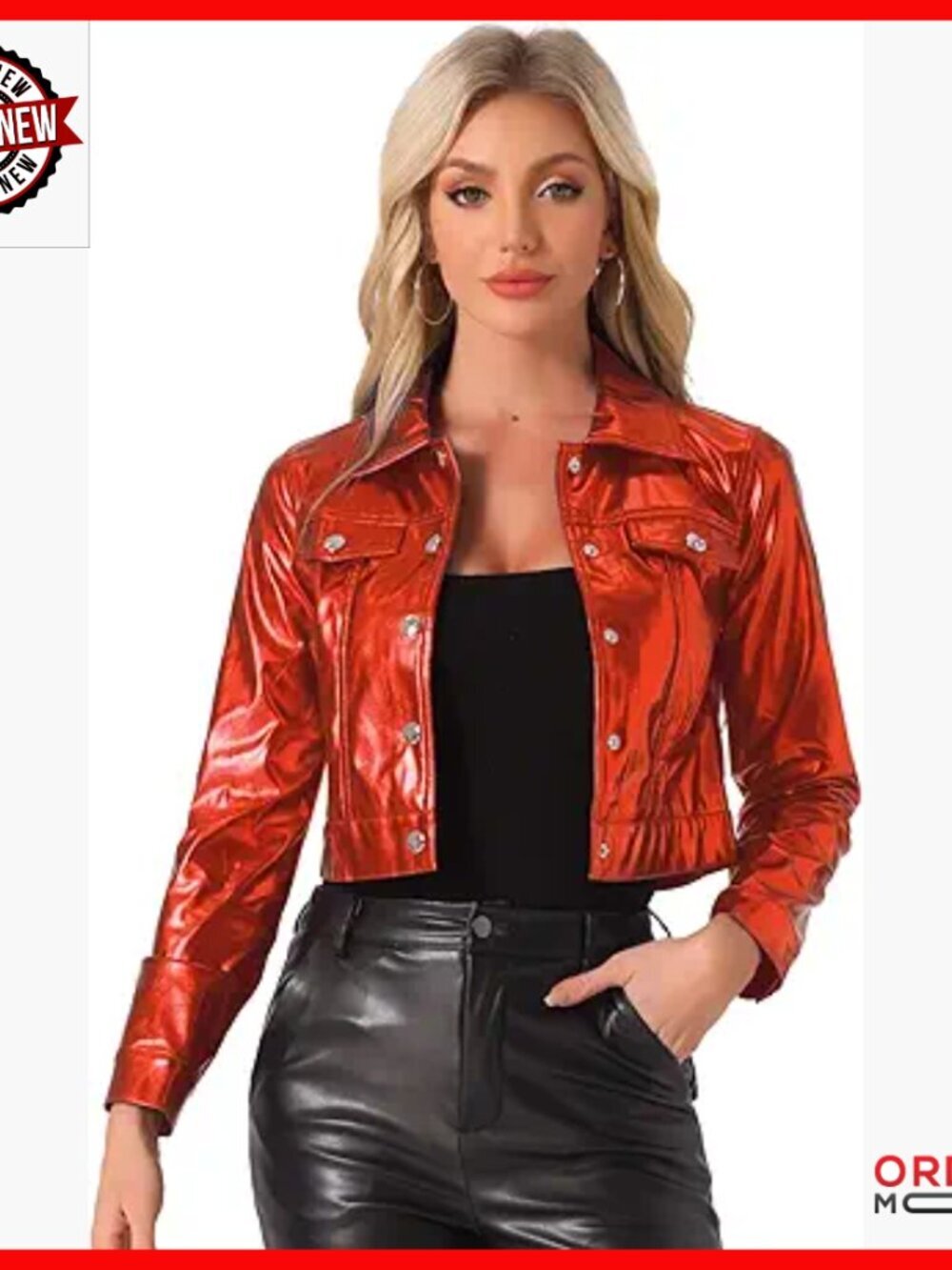 Metallic Moto Biker Jacket Crop Shiny Holographic Party Regular Fit